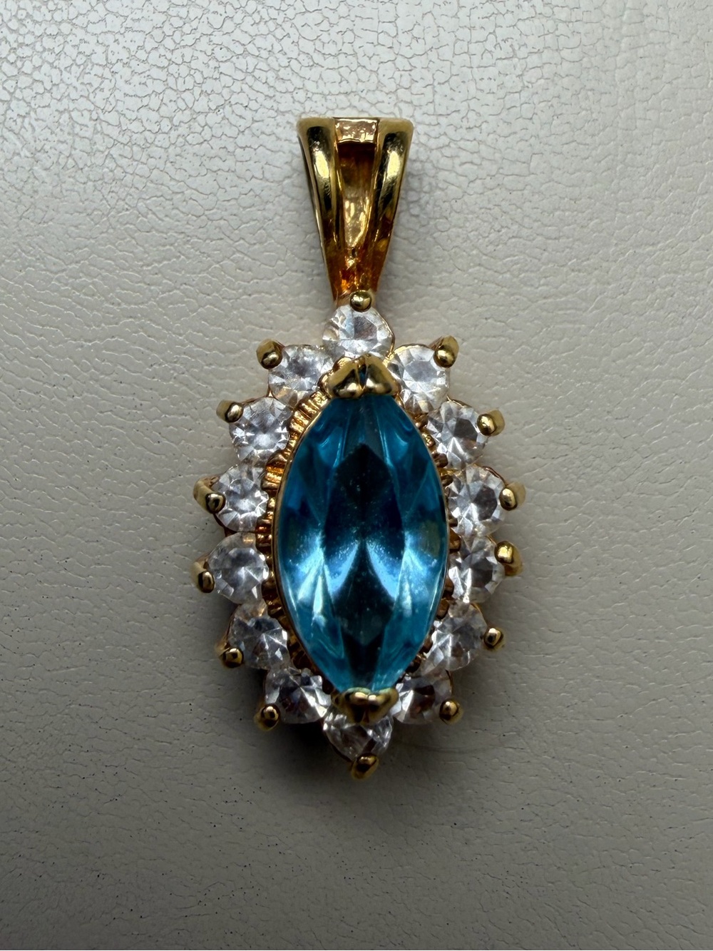 Vintage Korea Gold Tone Marquise Cut Halo Pendant
